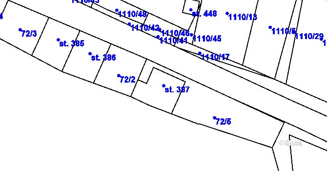 Parcela st. 387 v KÚ Pomezí, Katastrální mapa