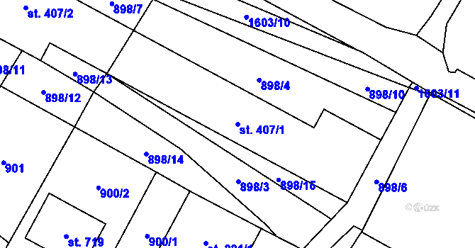 Parcela st. 407/1 v KÚ Pomezí, Katastrální mapa
