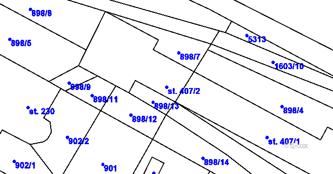 Parcela st. 407/2 v KÚ Pomezí, Katastrální mapa