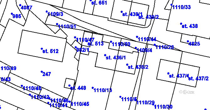 Parcela st. 436/1 v KÚ Pomezí, Katastrální mapa