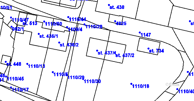 Parcela st. 437/1 v KÚ Pomezí, Katastrální mapa