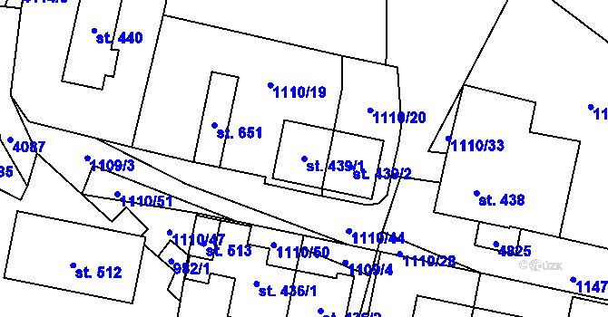 Parcela st. 439/1 v KÚ Pomezí, Katastrální mapa