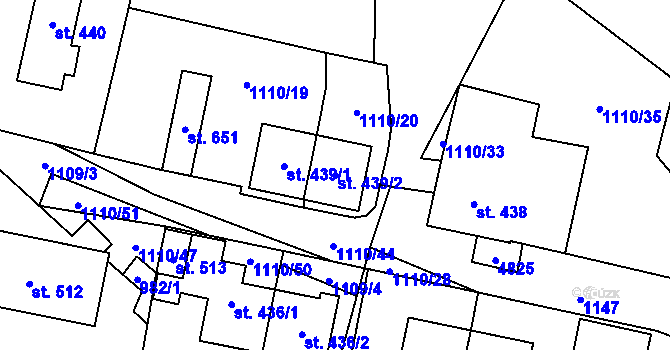 Parcela st. 439/2 v KÚ Pomezí, Katastrální mapa