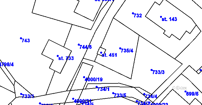 Parcela st. 451 v KÚ Pomezí, Katastrální mapa