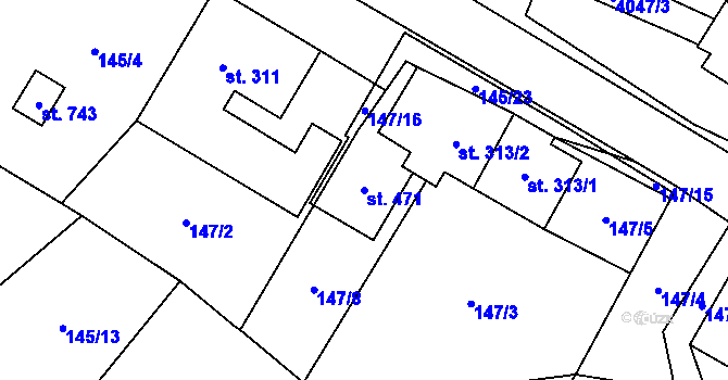 Parcela st. 471 v KÚ Pomezí, Katastrální mapa