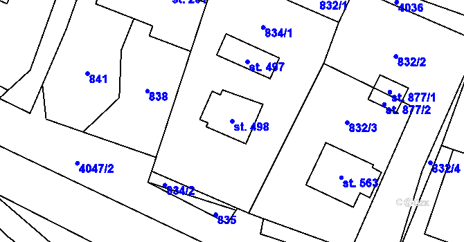 Parcela st. 498 v KÚ Pomezí, Katastrální mapa