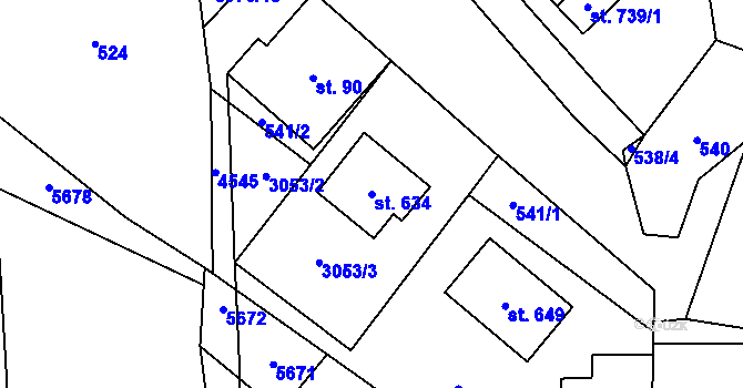 Parcela st. 634 v KÚ Pomezí, Katastrální mapa
