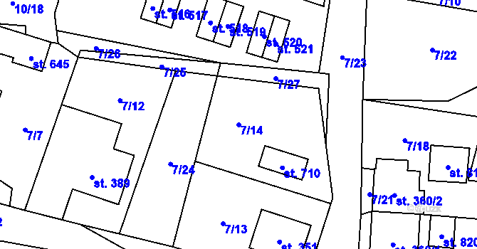 Parcela st. 7/14 v KÚ Pomezí, Katastrální mapa