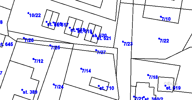 Parcela st. 7/27 v KÚ Pomezí, Katastrální mapa