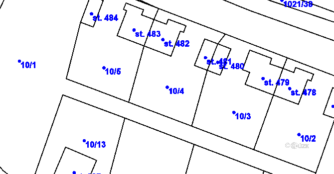 Parcela st. 10/4 v KÚ Pomezí, Katastrální mapa