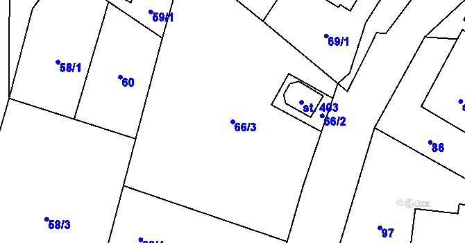 Parcela st. 66/3 v KÚ Pomezí, Katastrální mapa