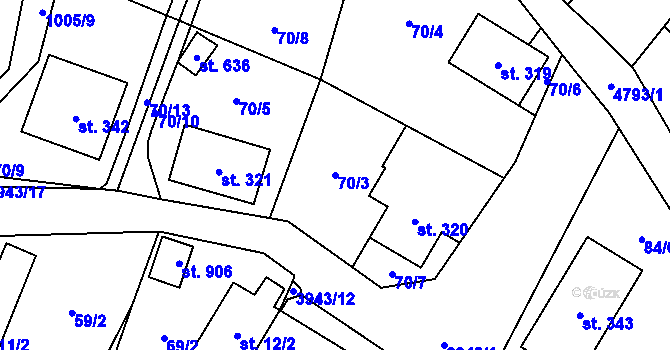 Parcela st. 70/3 v KÚ Pomezí, Katastrální mapa
