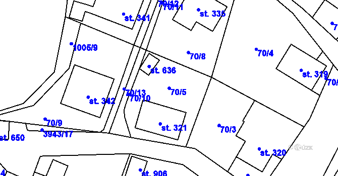 Parcela st. 70/5 v KÚ Pomezí, Katastrální mapa
