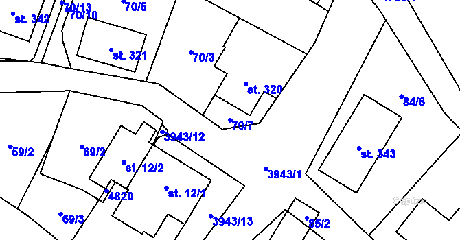 Parcela st. 70/7 v KÚ Pomezí, Katastrální mapa