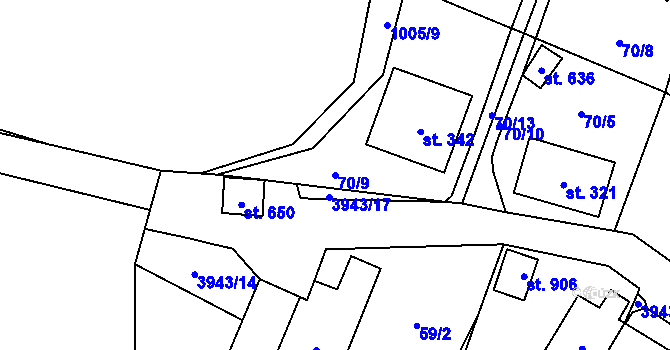 Parcela st. 70/9 v KÚ Pomezí, Katastrální mapa
