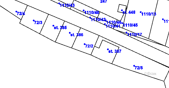 Parcela st. 72/2 v KÚ Pomezí, Katastrální mapa