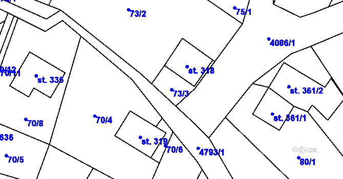 Parcela st. 73/3 v KÚ Pomezí, Katastrální mapa