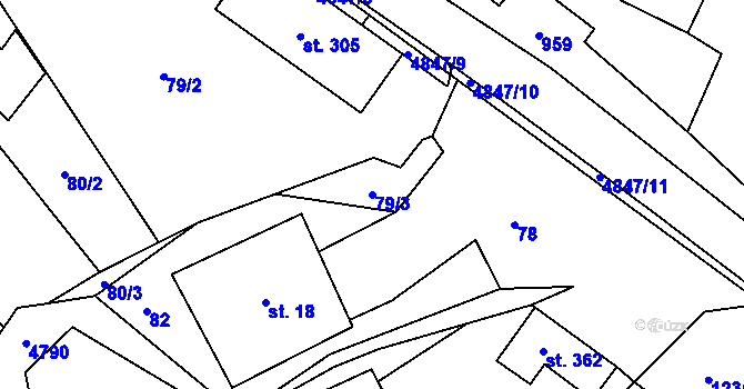 Parcela st. 79/3 v KÚ Pomezí, Katastrální mapa