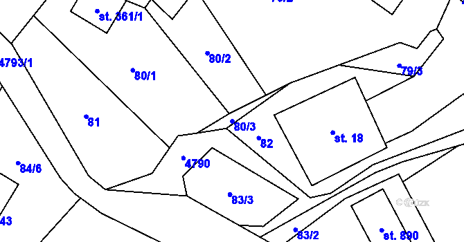 Parcela st. 80/3 v KÚ Pomezí, Katastrální mapa