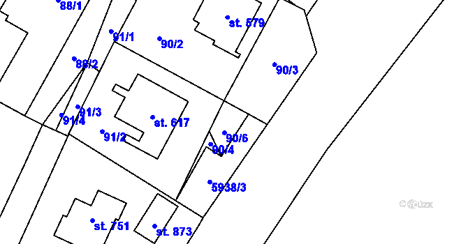 Parcela st. 90/1 v KÚ Pomezí, Katastrální mapa