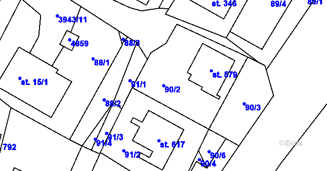 Parcela st. 90/2 v KÚ Pomezí, Katastrální mapa