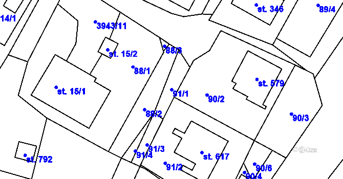 Parcela st. 91/1 v KÚ Pomezí, Katastrální mapa