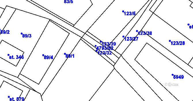 Parcela st. 123/32 v KÚ Pomezí, Katastrální mapa