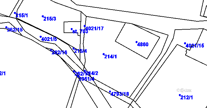 Parcela st. 214/1 v KÚ Pomezí, Katastrální mapa
