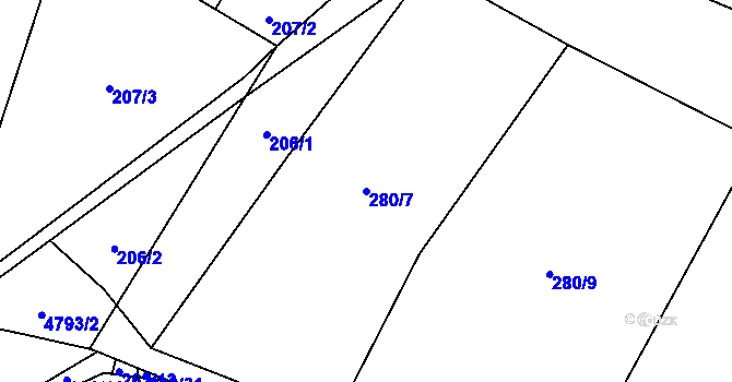 Parcela st. 280/7 v KÚ Pomezí, Katastrální mapa