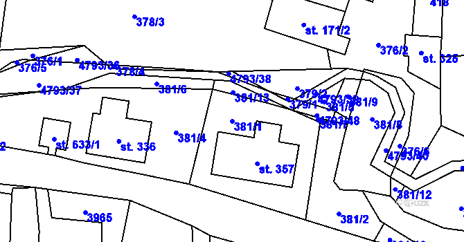 Parcela st. 381/1 v KÚ Pomezí, Katastrální mapa
