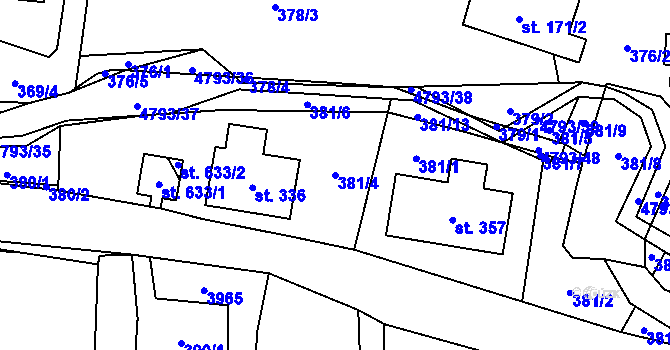 Parcela st. 381/4 v KÚ Pomezí, Katastrální mapa