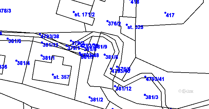 Parcela st. 381/8 v KÚ Pomezí, Katastrální mapa