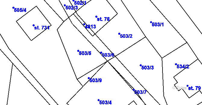 Parcela st. 503/6 v KÚ Pomezí, Katastrální mapa