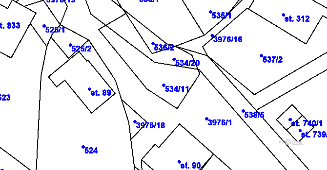 Parcela st. 534/11 v KÚ Pomezí, Katastrální mapa