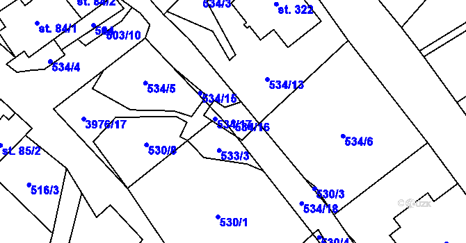Parcela st. 534/16 v KÚ Pomezí, Katastrální mapa