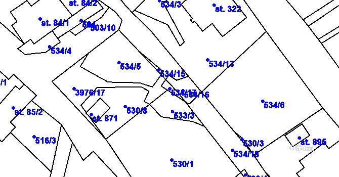 Parcela st. 534/17 v KÚ Pomezí, Katastrální mapa