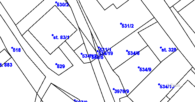 Parcela st. 534/19 v KÚ Pomezí, Katastrální mapa