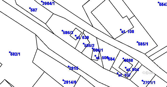 Parcela st. 586/2 v KÚ Pomezí, Katastrální mapa