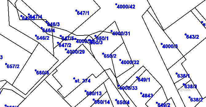 Parcela st. 650/2 v KÚ Pomezí, Katastrální mapa