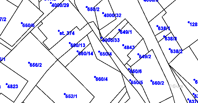 Parcela st. 650/4 v KÚ Pomezí, Katastrální mapa