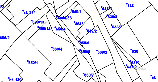 Parcela st. 650/6 v KÚ Pomezí, Katastrální mapa