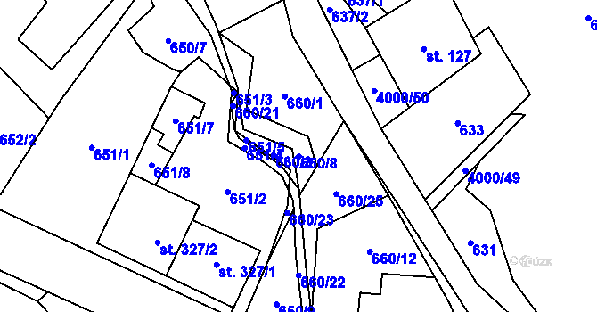 Parcela st. 650/8 v KÚ Pomezí, Katastrální mapa