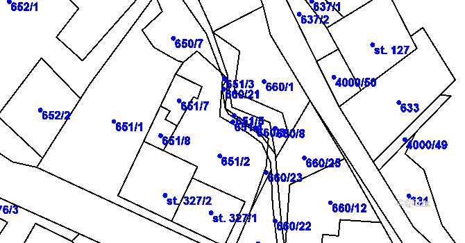 Parcela st. 651/4 v KÚ Pomezí, Katastrální mapa