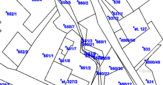 Parcela st. 660/21 v KÚ Pomezí, Katastrální mapa