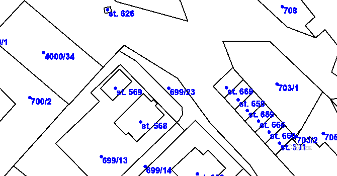 Parcela st. 699/23 v KÚ Pomezí, Katastrální mapa