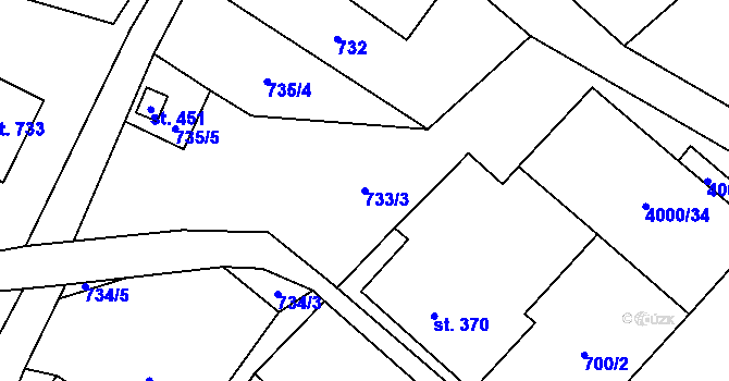 Parcela st. 733/3 v KÚ Pomezí, Katastrální mapa