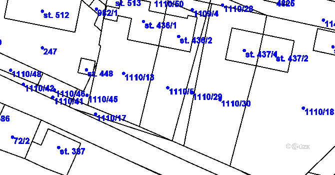 Parcela st. 1110/5 v KÚ Pomezí, Katastrální mapa