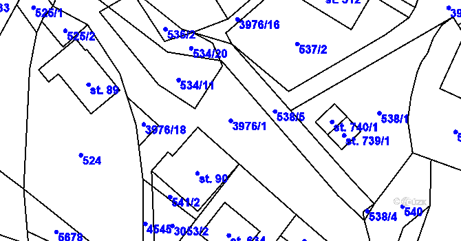 Parcela st. 3976/1 v KÚ Pomezí, Katastrální mapa