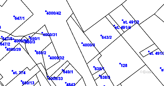 Parcela st. 4000/3 v KÚ Pomezí, Katastrální mapa