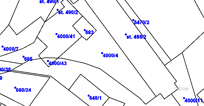 Parcela st. 4000/4 v KÚ Pomezí, Katastrální mapa